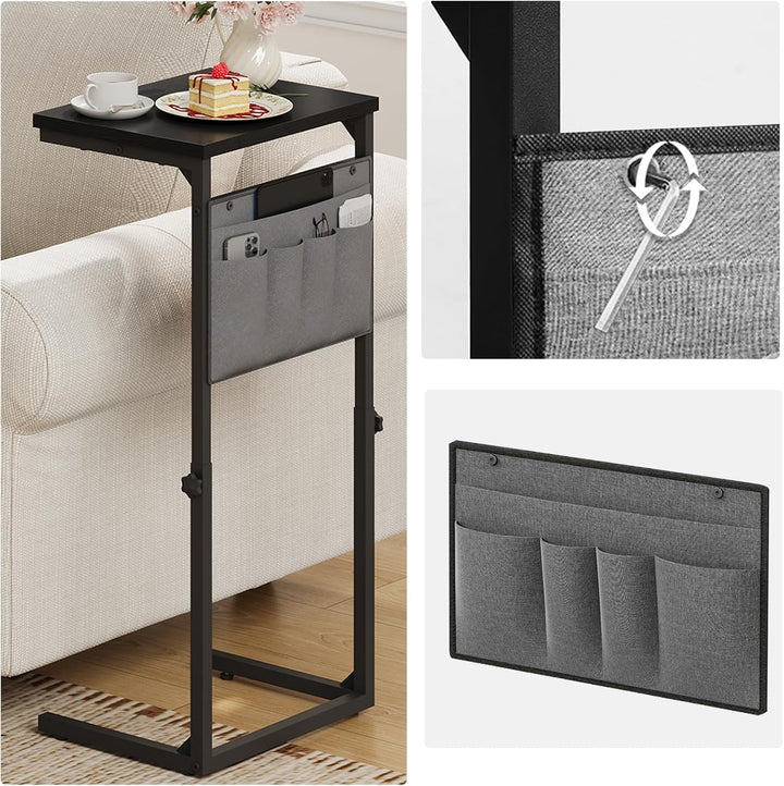 HOOBRO C-Form Beistelltisch, Höhenverstellbar 50–75 cm, Sofatisch, Couchtisch mit 5 Oxford-Stofftasc
