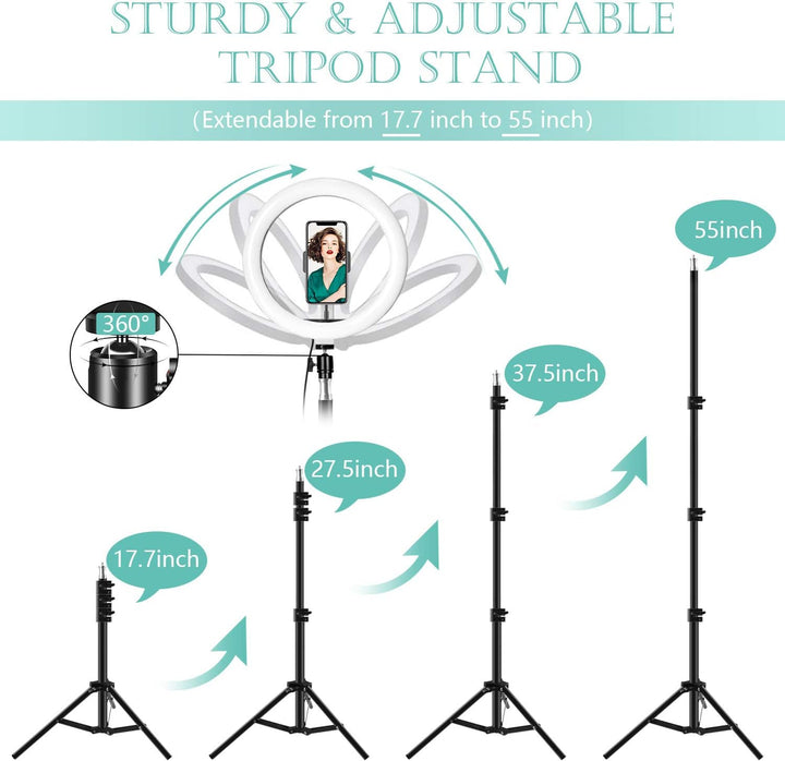 LED Ringlicht mit Stativ, 10 zoll / 25.4 CM Ringleuchte mit Stativ für handy Fernbedienung USB-betri