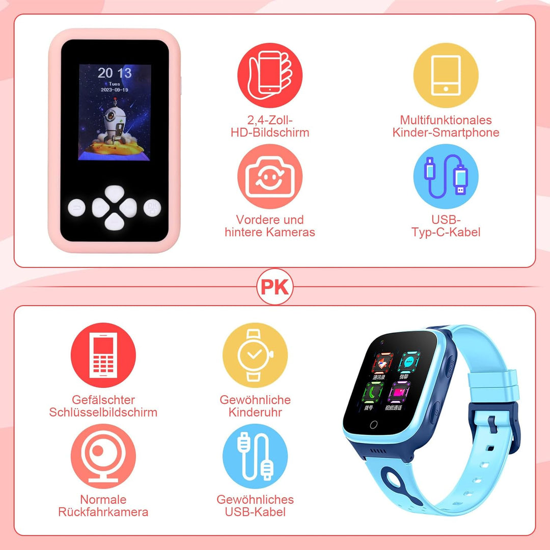 Jirmerp Kinder Handy,Smartphone für Kinder Touch-Screen Spielzeug-Handy mit Kamera, Musik und Spielf