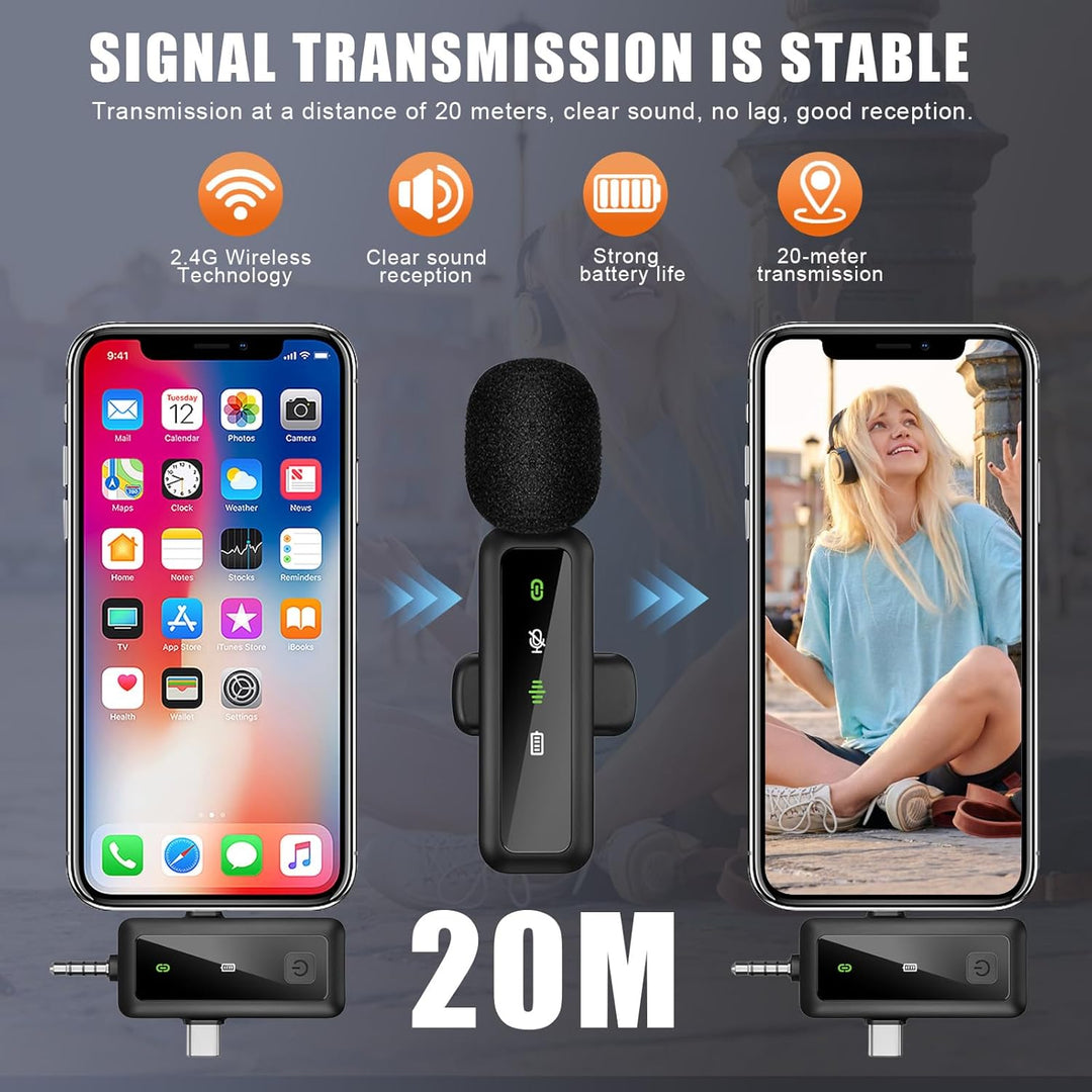 3 in 1 Mini Mikrofon, Lavalier Mikrofon Wireless Bluetooth Kabellos 2.4GHz für Handy Computer Kamera