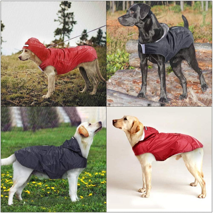 Idepet Regenmantel für Hunde mit Kragenloch Wasserdicht Reflektierend Winddicht Poncho Regenjacke mi