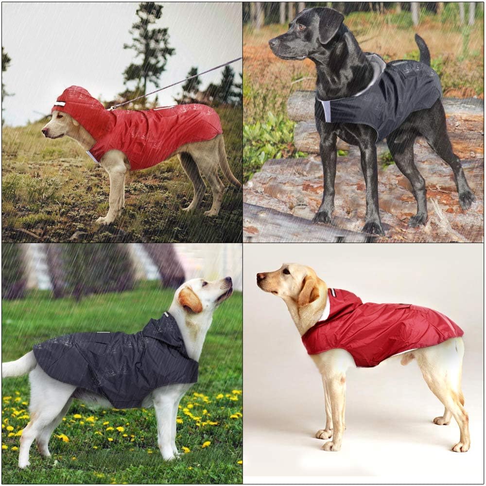 Idepet Regenmantel für Hunde, mit Kragenloch wasserdicht reflektierend Winddicht Poncho mit Kapuze f