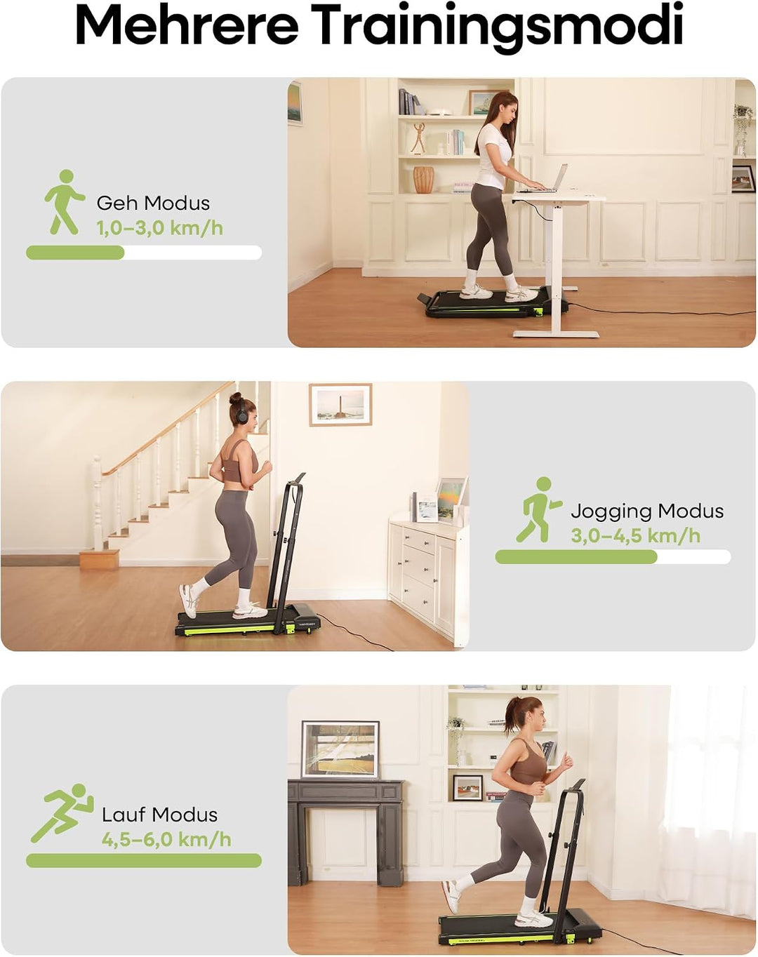 Walking Pad mit 10% Steigung 3,0 HP leises klappbares Laufband für Zuhause mit Magnet-Fernbedienung,