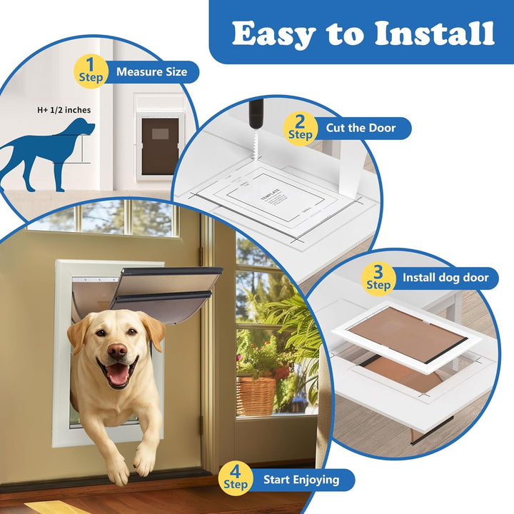 Hundeklappe mittelgrosse Hunde – Aluminium, Mit Schloss für Sicherheit, Einfaches EIN- & Ausgehen, E