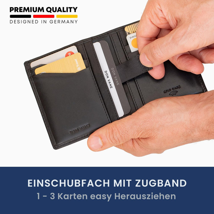 DON VANE Slim Wallet I Extra schmale Echtleder Geldbörse für Herren und Damen I Kleines dünnes Leder