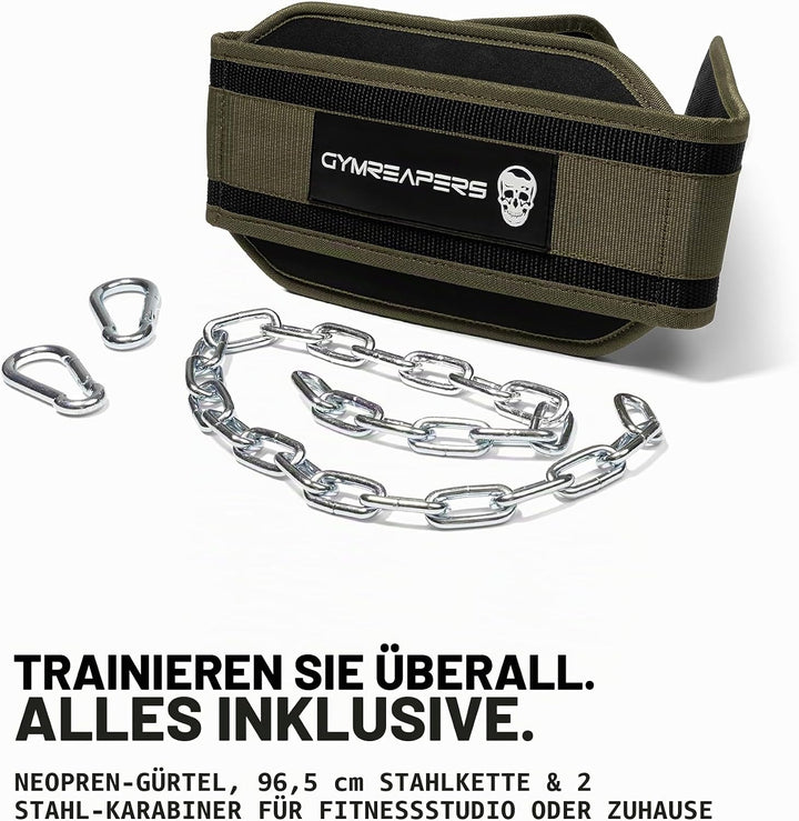 Gymreapers Dip-Gürtel mit Kette für Gewichtheben, Klimmzüge, Dips – robuste Stahlkette für zusätzlic