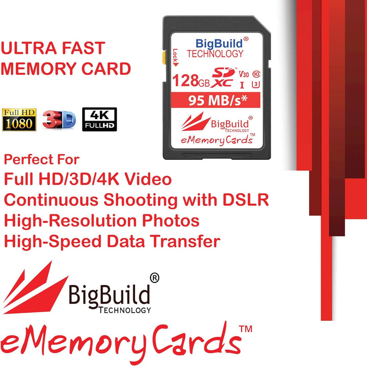 BigBuild Technology 128GB UHS-I U3 95MB/s Speicherkarte für Panasonic Lumix DC LX100 II, LX100M2, TS
