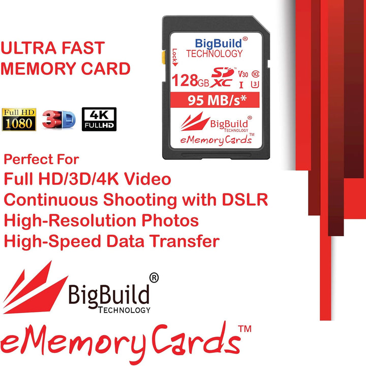 BigBuild Technology 128GB UHS-I U3 95MB/s Speicherkarte für Sony Alpha 68, 68K, A5000, A5100, A68, A