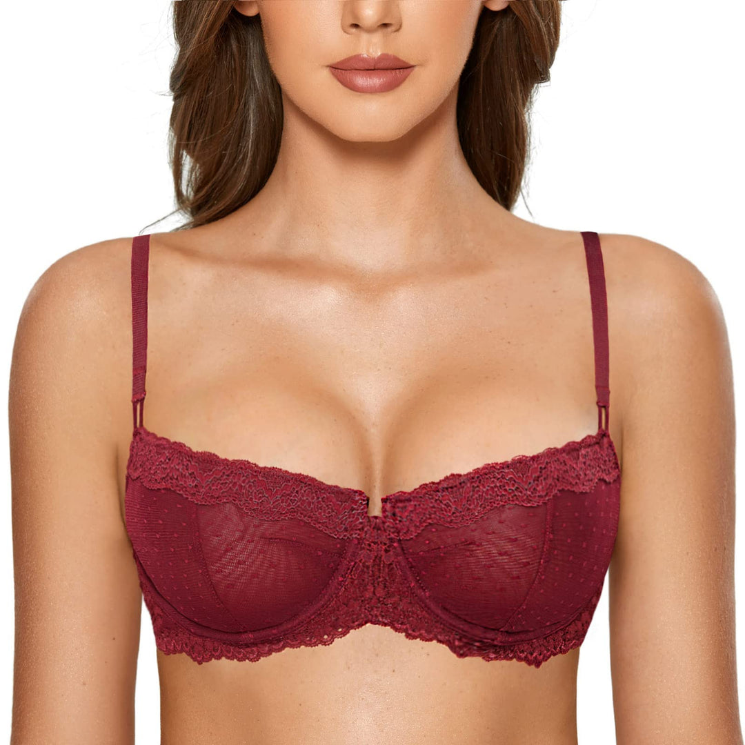 DOBREVA Balconette BH Damen mit Bügel Push Up Dirndl Spitze BHS Sexy Grosse Grössen Ungefüttert 70A