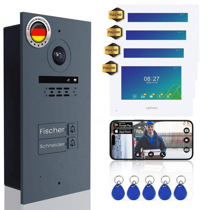 MATHFEL 2 Familienhaus 2 Draht Bus WLAN Video-Türsprechanlage, 10 Zoll Monitor mit Full HD 2 Megapix