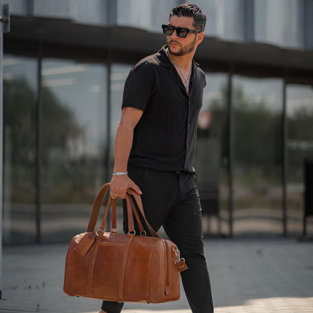 Berliner Bags Vintage Weekender Boston aus Leder, Reisetasche für Damen und Herren - Braun