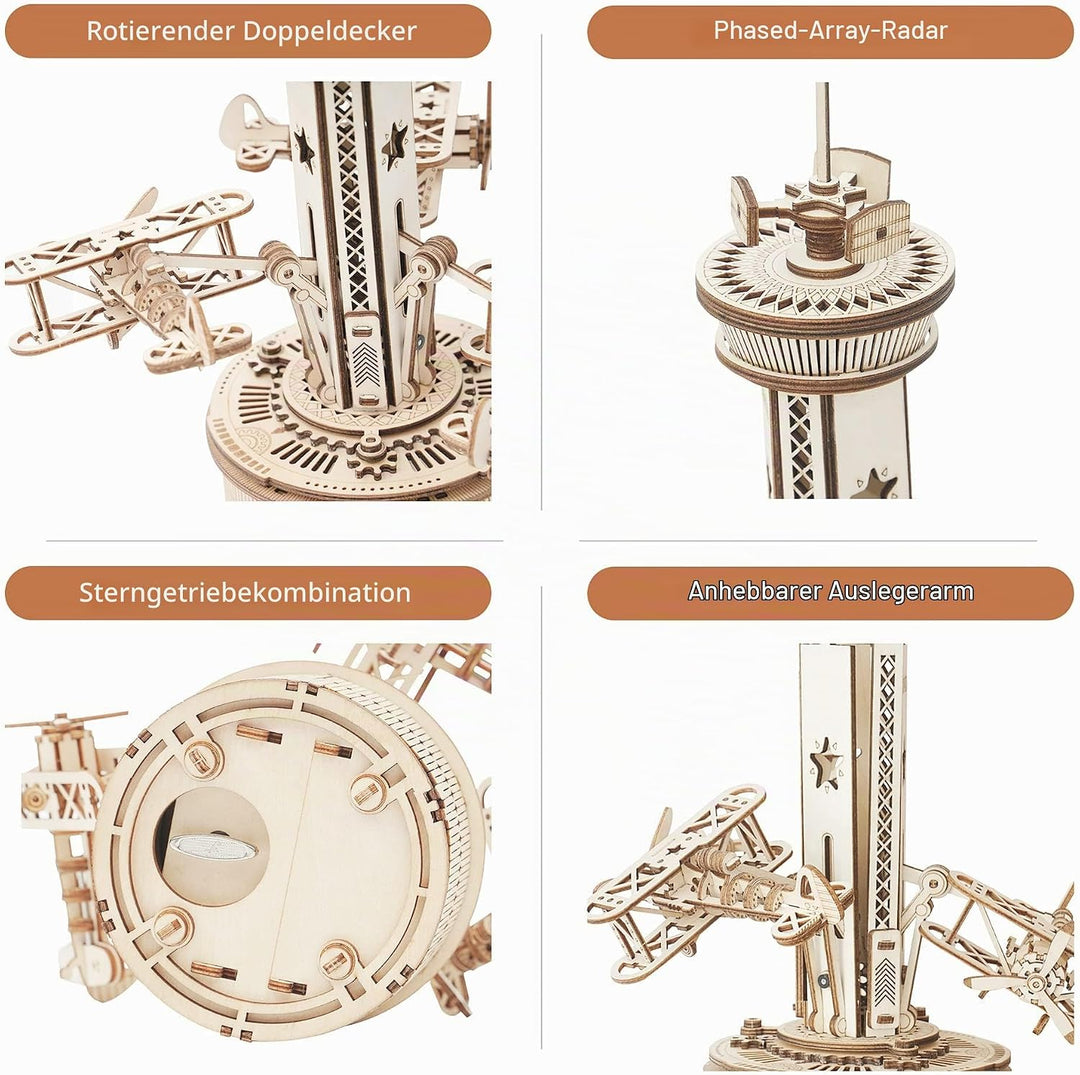 Robotime 3D Holzpuzzle Spieluhr Modellbausatz Mechanische Flugkontrollturm Holz Bastelset für Kinder