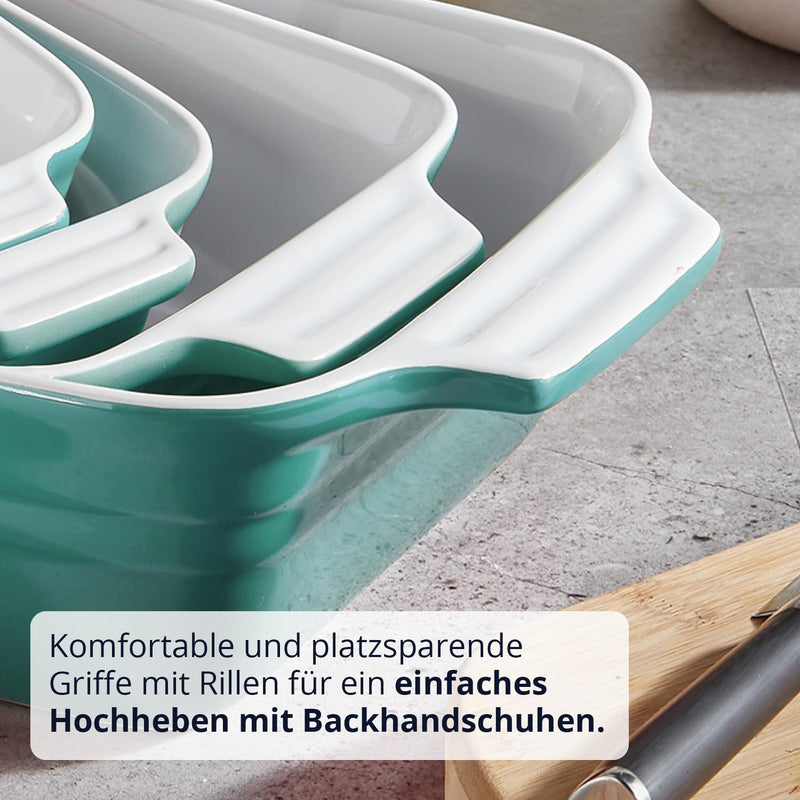 KHG Auflaufform mittelgross 26 cm mit 0,75 Liter in Türkis für 1-2 Personen | Ofenform aus Keramik S