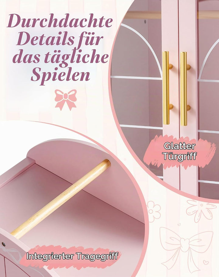 ROBOTIME Holz Puppenschrank für 43-45cm Puppen, Kleiderschrank mit Spiegel &amp; Kleiderbügel, Holz Pupp