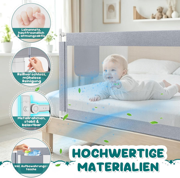 LARS360 180cm Kinder Bettgitter zum Vertikalen Heben Bettschutzgitter Kinderbettgitter für Familienb