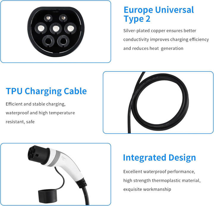 Ladekabel Typ 2 11kW 16A für Hybrid & Elektroauto | 3 phasig | 3 Meter Typ 2 Ladekabel, Ladekabel El