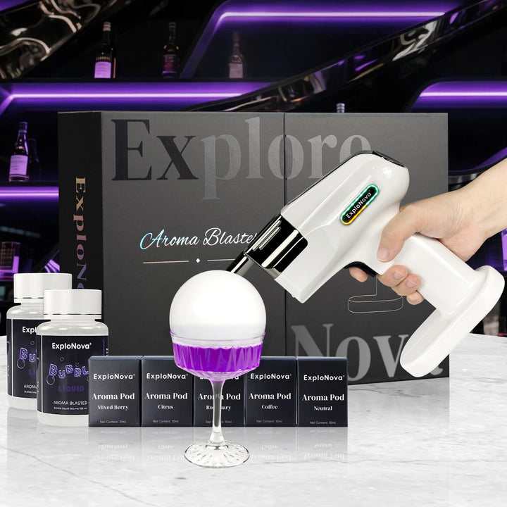 cocktailmaschine mit 5 Aroma Pods, essbarer Blase, Cocktail Bubble Smoke Gun, Whiskey Smoker Kit, pe