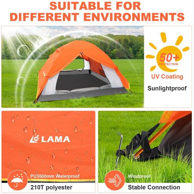 LAMA Camping Zelt Kuppelzelt 1-2 Personen Ultraleichte Zelt Wasserdicht Zelte mit Abnehmbarer äusser