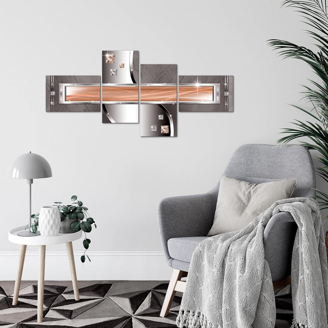Runa Art Bild Modern Abstrakt - Made in Germany - Wandbilder Diamant Orange Grau 4 Teilig 021242a 10