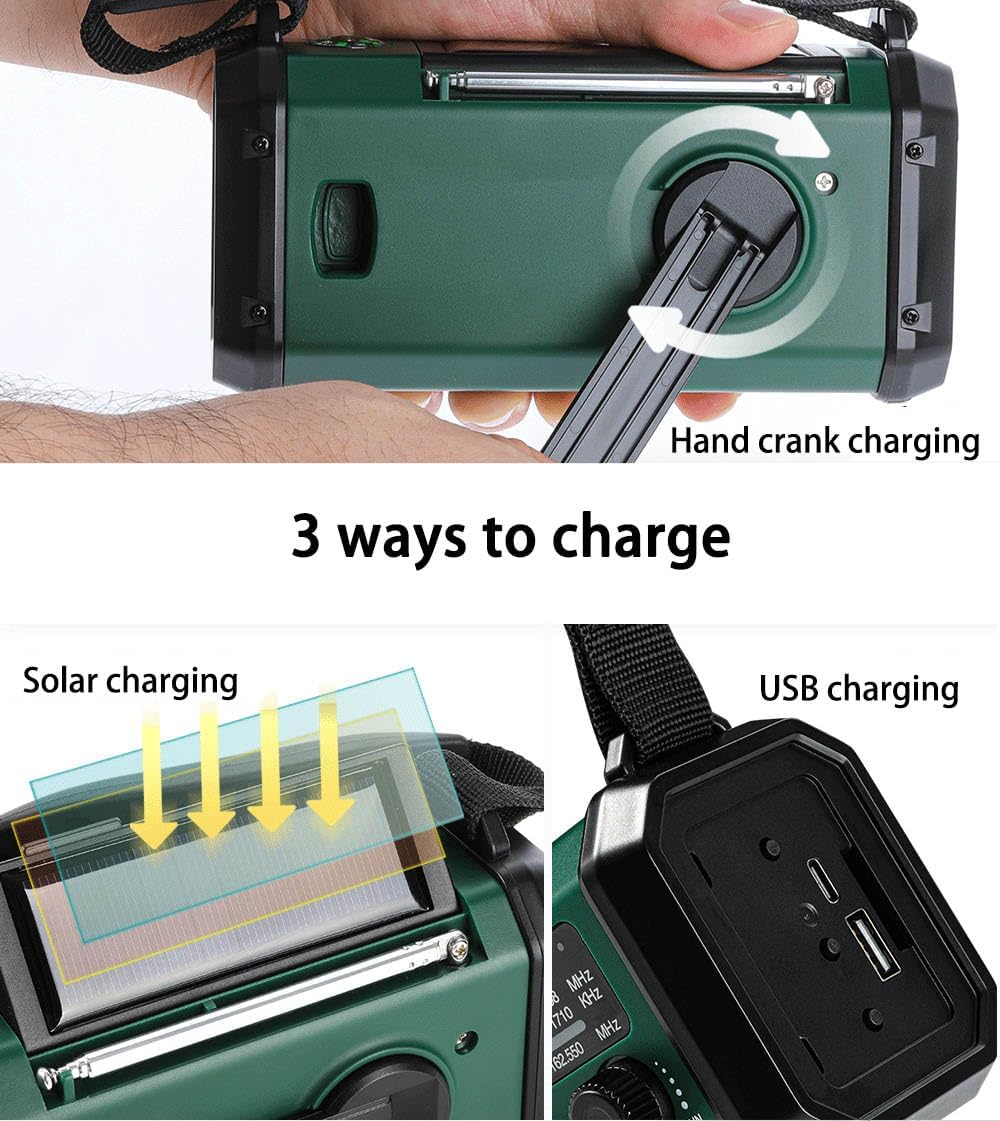 Winnes Notfall Radio, 20000 MAH Portable Emergency Radio, SOS Alert, FM/AM Radio, mit Leselicht, Kom