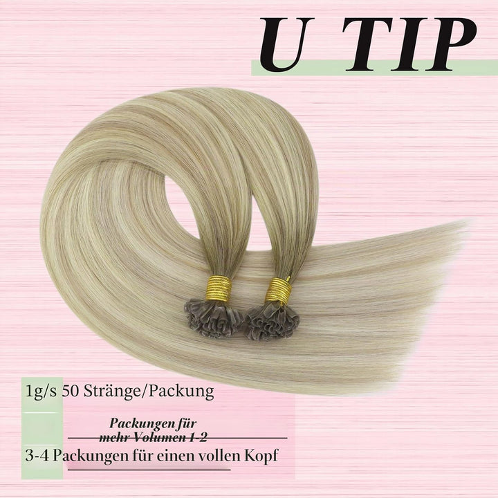 YoungSee Bonding Extensions Echthaar Ombre 40 cm Extensions Echthaar Bondings Aschblond Ombre Blond