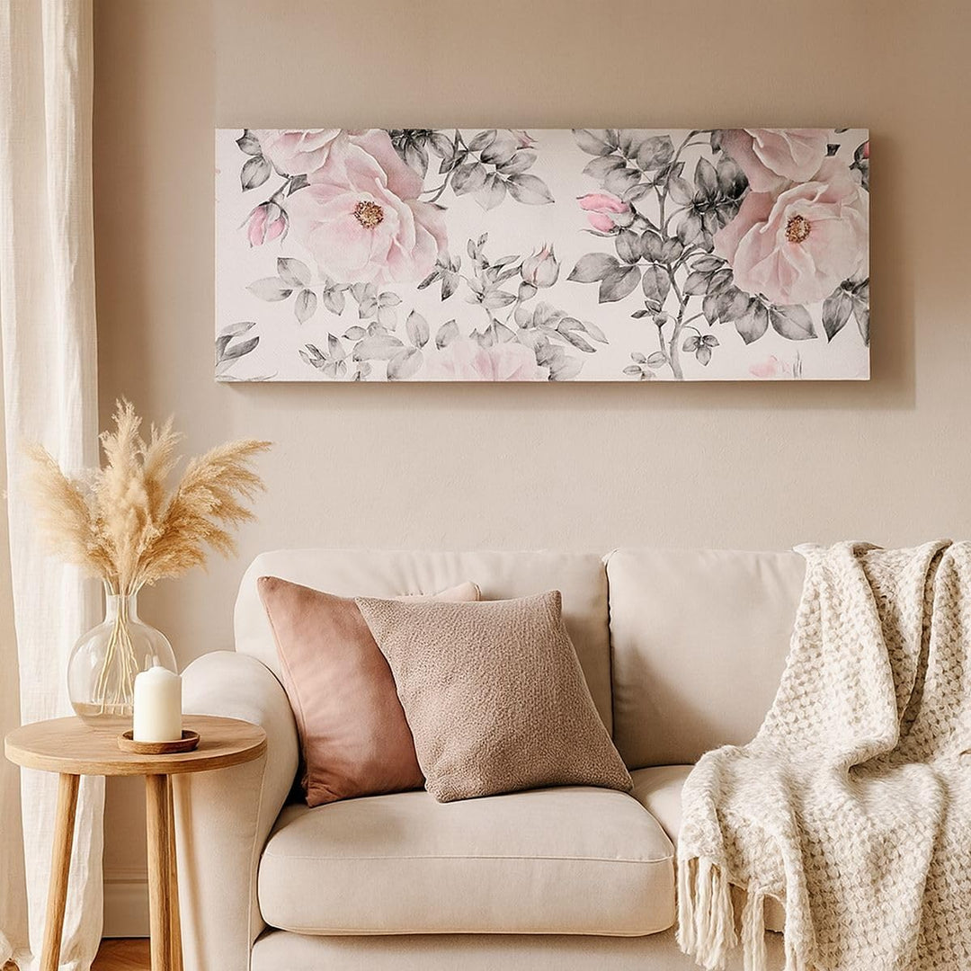 Wandbilder Dekoration Wohnzimmer Blumen Blätter Pflanze Rose Panorama Bilder auf Leinwand 120x50cm L