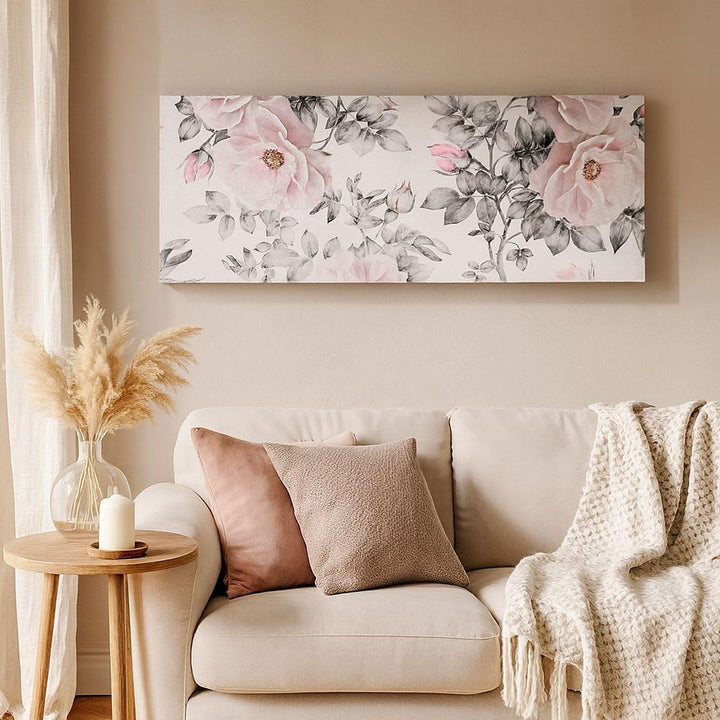 Wandbilder Dekoration Wohnzimmer Blumen Blätter Pflanze Rose Panorama Bilder auf Leinwand 120x50cm L