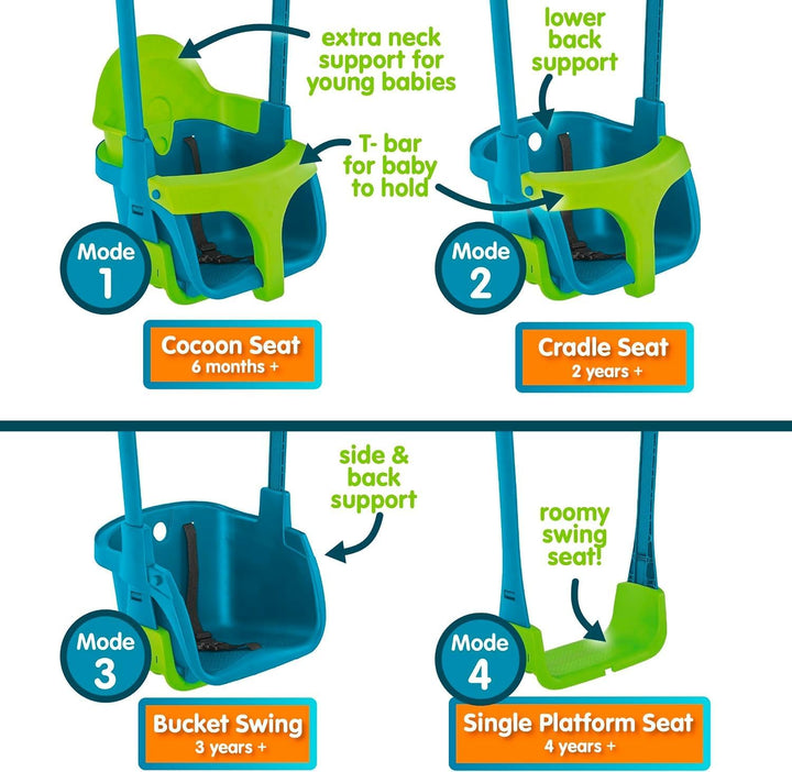 TP Toys TP900 Monate 4 in 1 Verstellbarer Quadpod Baby Schaukelsitz von 6 Motten bis Kinder 8 Jahre,