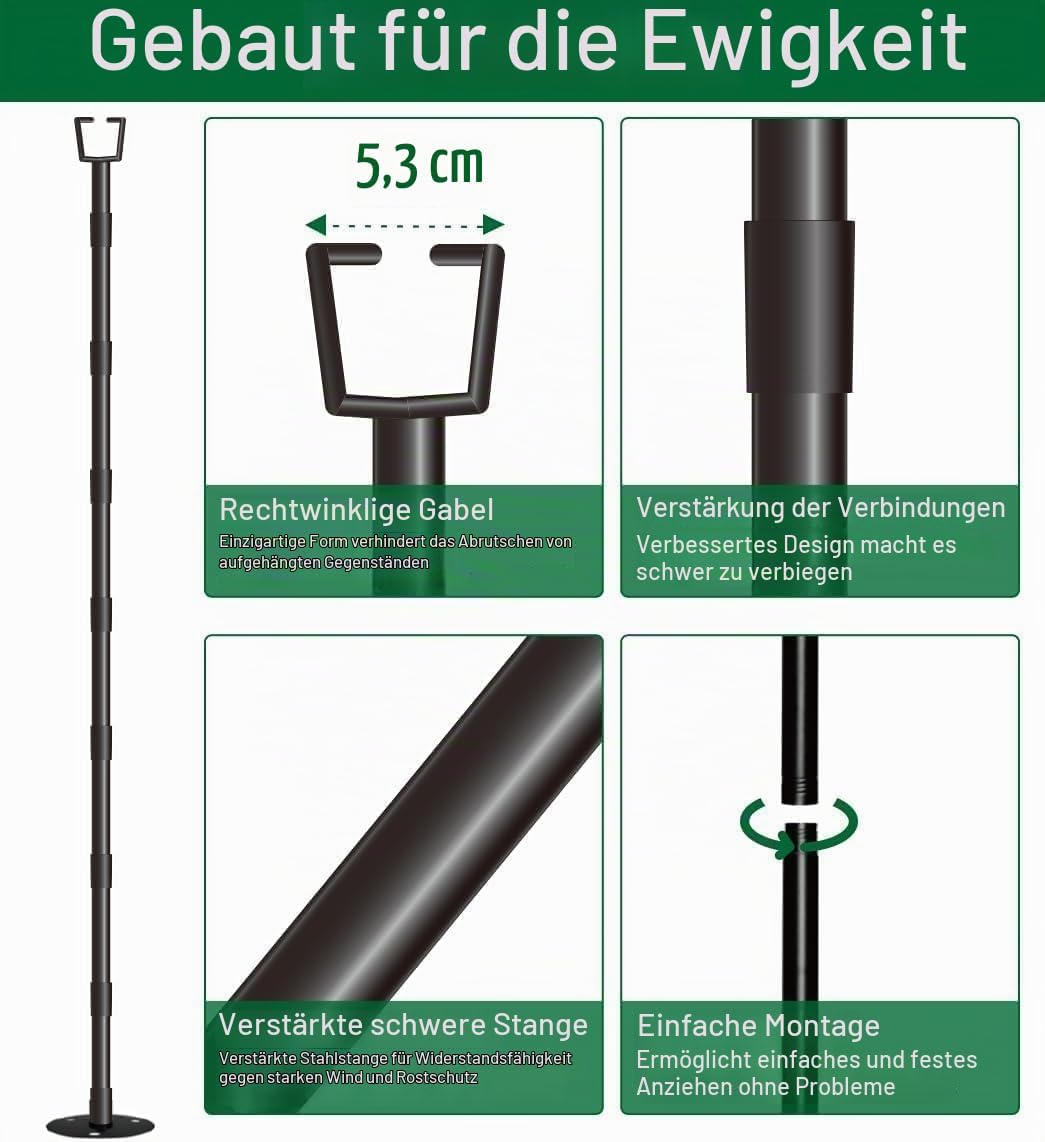 HoldOneLight String Light Pole für Deck 10Ft/3M Outdoor String Light Poles - Verstellbare Höhe, rost