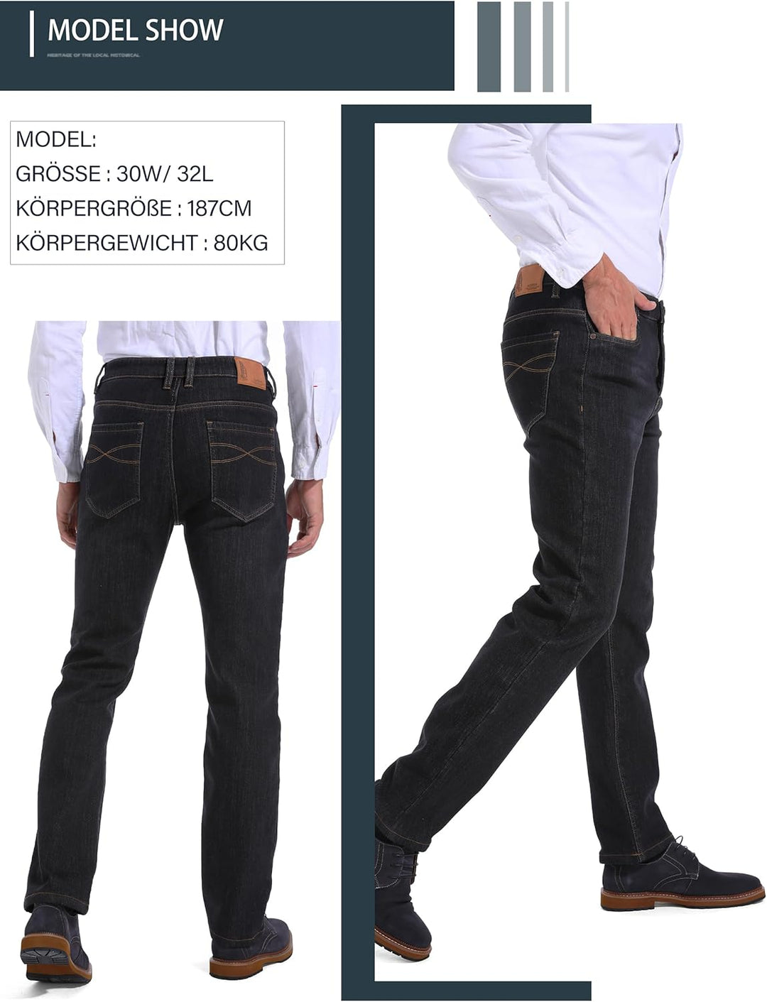 Thermojeans Herren Thermohose Schneehose gefütterte Winterhose Winterjeans mit Fleece gefüttert Hose