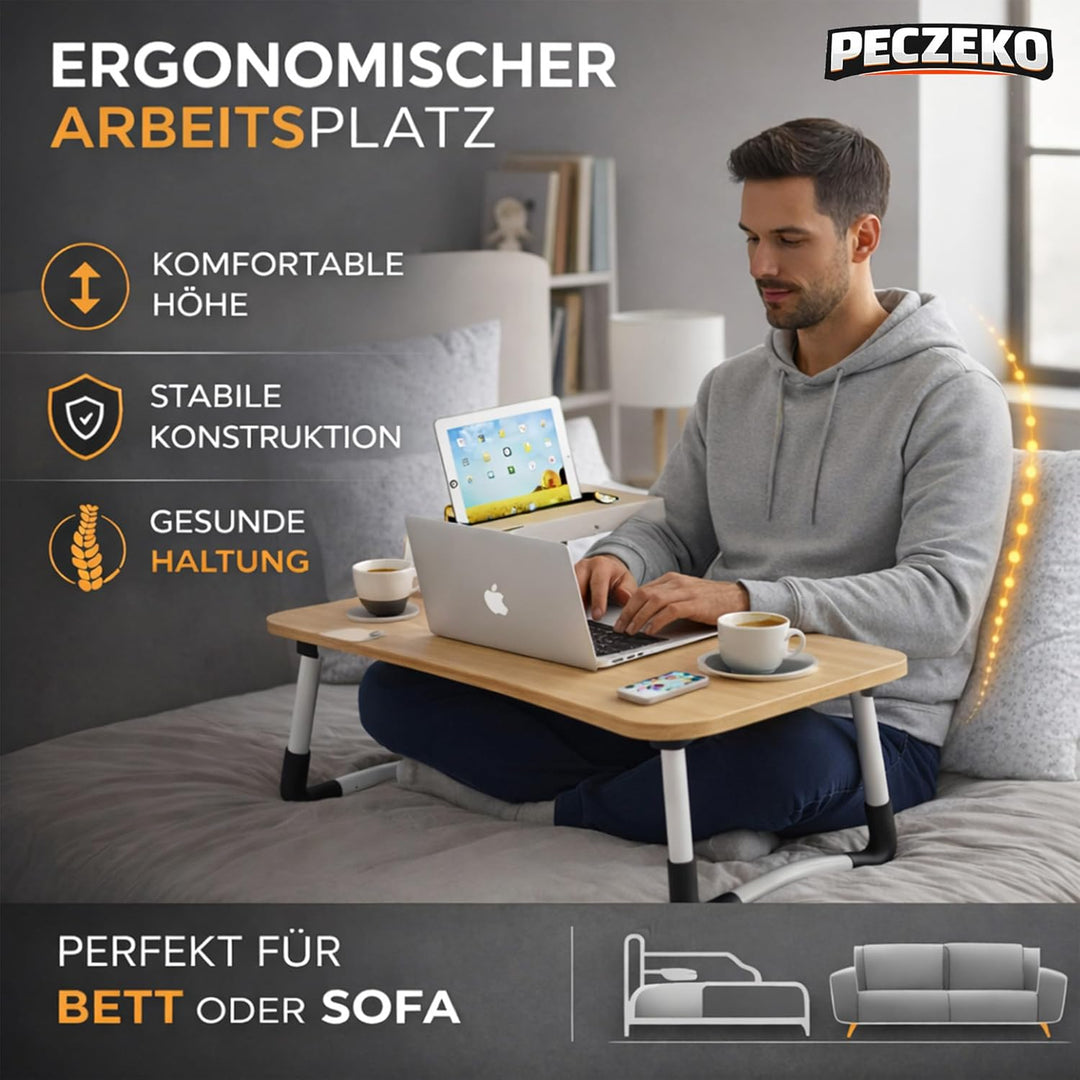 Laptoptisch Klappbar – Laptopständer mit Tablet-Halter, Frühstückstablett aus Holz, Tisch für Sofa u