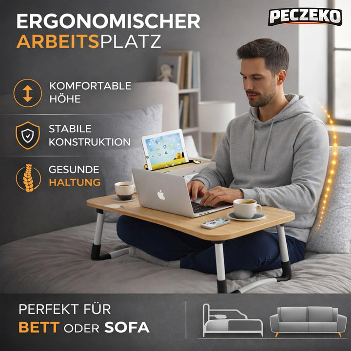 Laptoptisch Klappbar – Laptopständer mit Tablet-Halter, Frühstückstablett aus Holz, Tisch für Sofa u