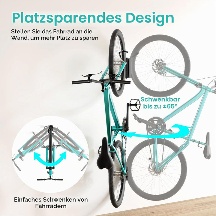 2er-Packung Fahrradhaken für die Garage, robuste, schwenkbare Wandhalterung für Fahrräder, Tragkraft