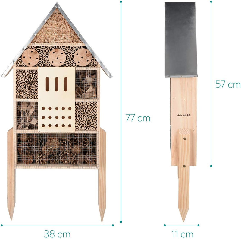 Navaris Insektenhotel aus Holz - Naturbelassenes Insekten Hotel für Verschiedene Fluginsekten - mit