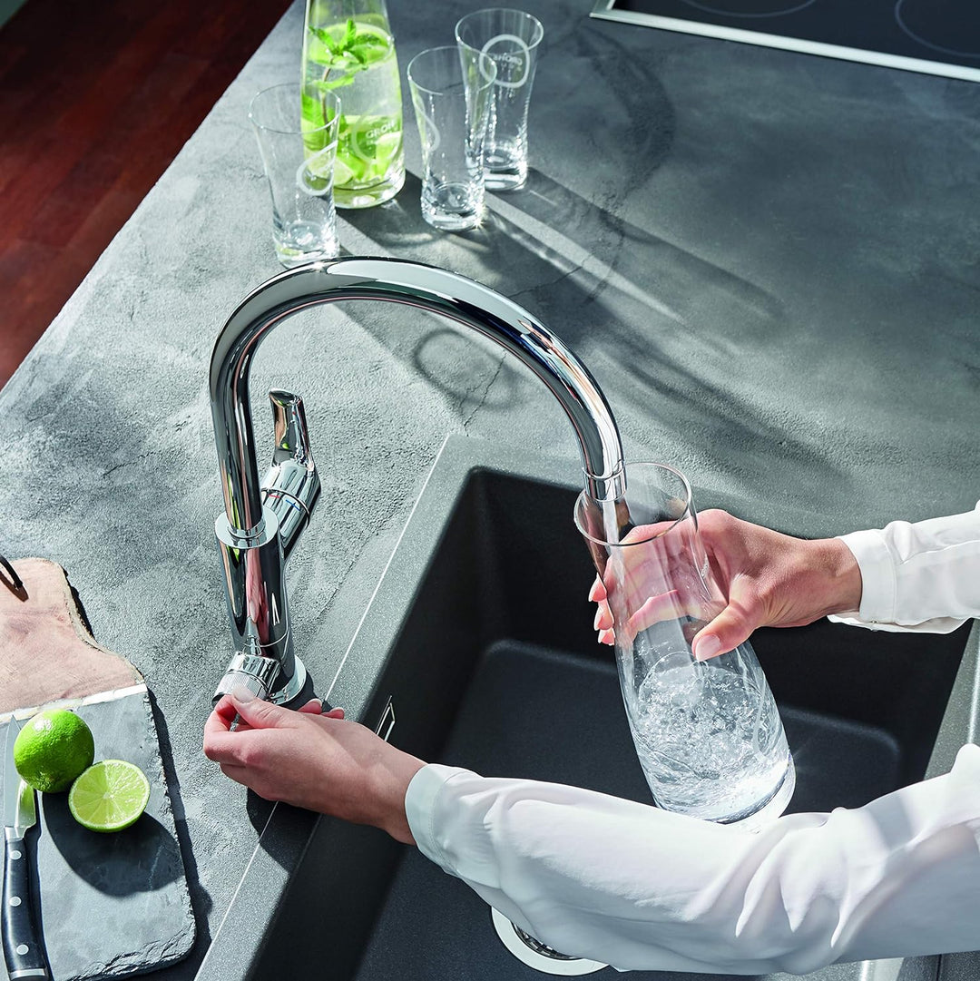 GROHE Blue Pure Eurosmart - Starter Kit (C-Auslauf, Schwenkbereich 150°, Aktivkohlefilter für perfek