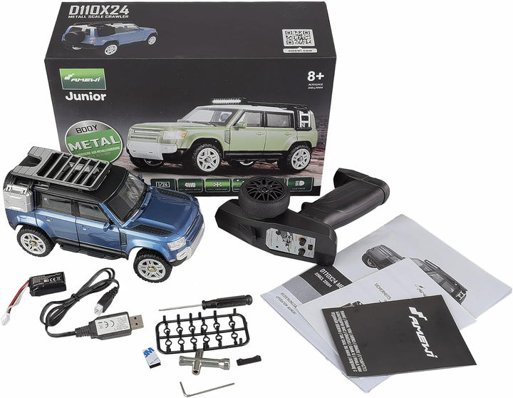 Amewi D110X24 Metall Scale RC Crawler ferngesteuertes Auto 4WD 1:24 RTR blau, Blau