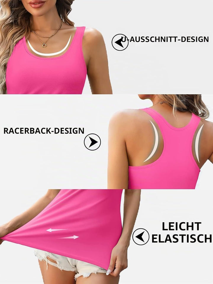 Charmo Unterhemd Damen BH-Hemd Basic Racerback Tank Tops mit Regal-BH Baumwoll Stretch eng Top Slim