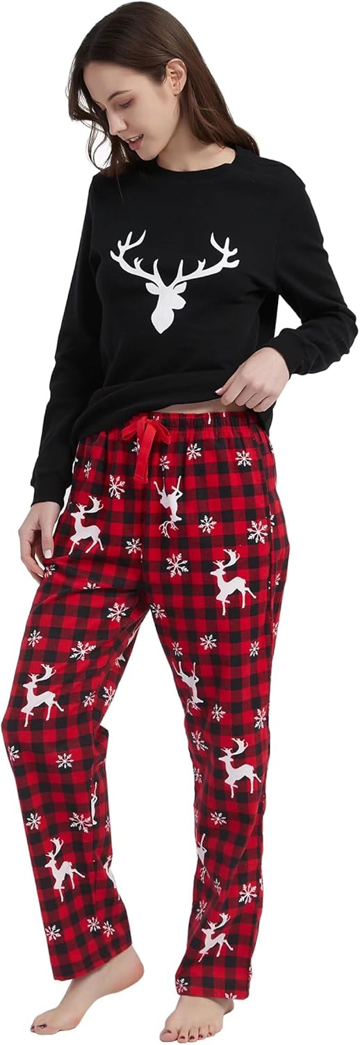 GLOBAL Herren Schlafanzüge Flanell Herren Pyjama Set Baumwolle Langarm-Pullover Oberteil und elastis