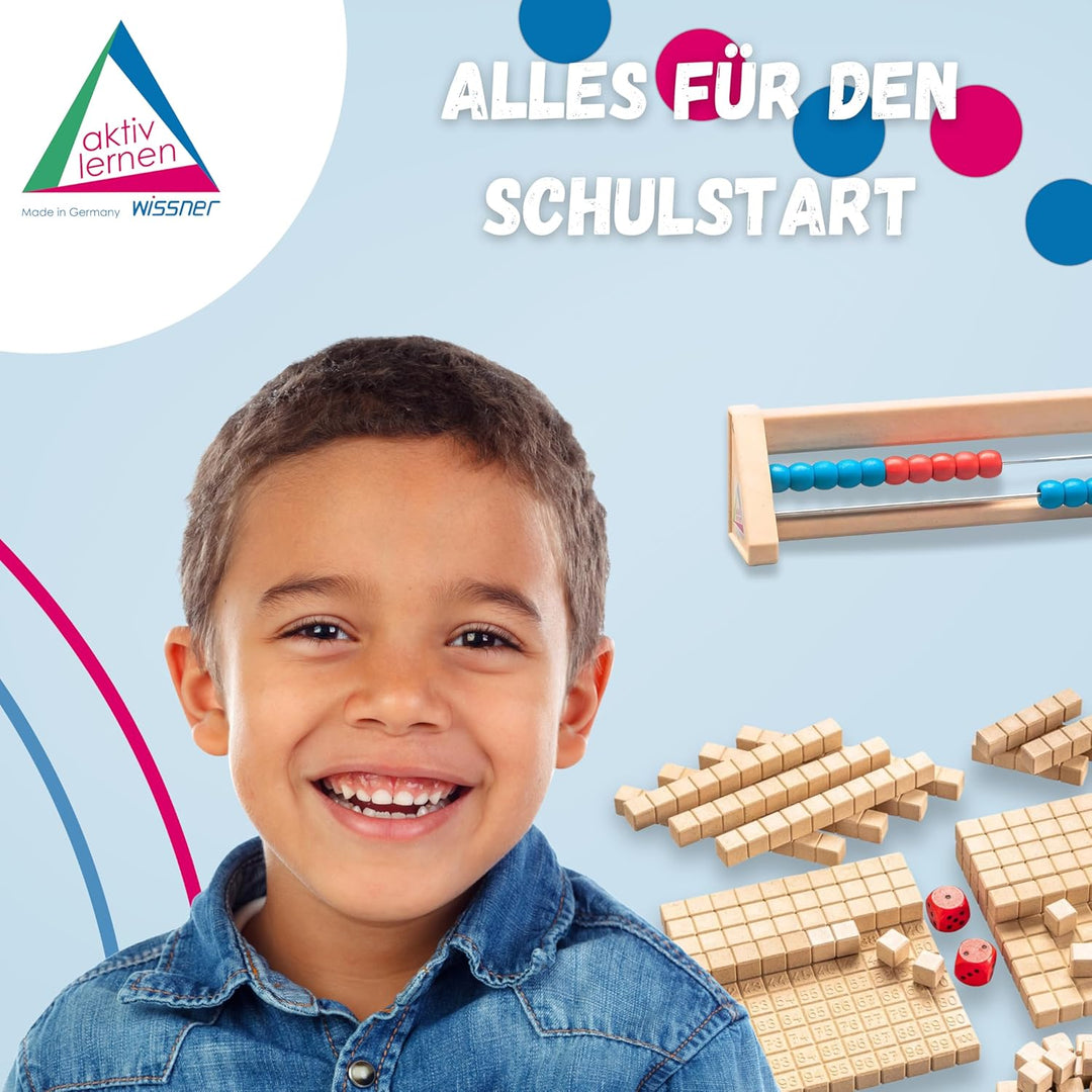 WISSNER® Rechenstäbe 126 Stück, Bunte Rechenstäbe für das spielerische Zahlenverständnis, Re-Wood® R