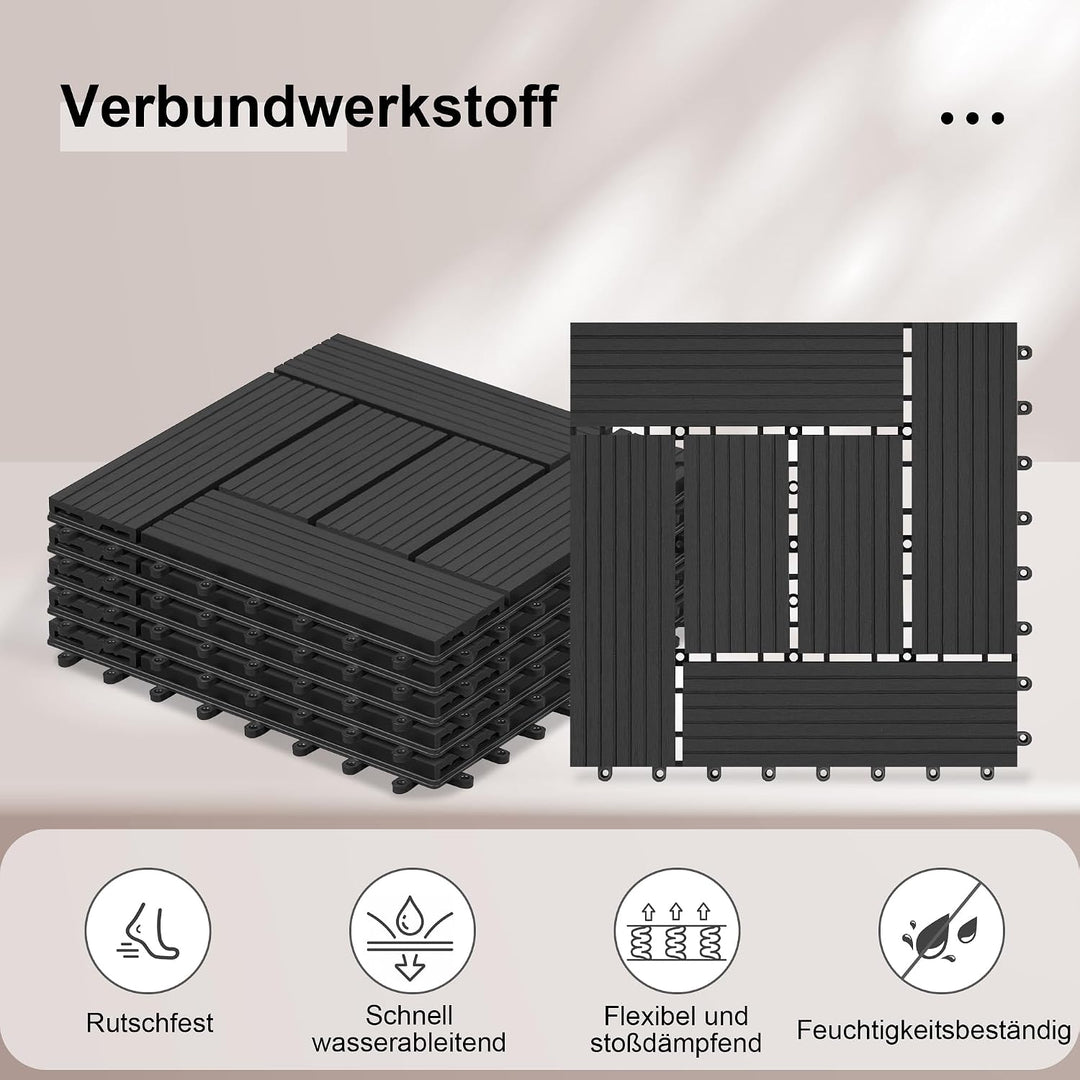 Laneetal WPC Fliesen 11er Set für 1 m², Balkonfliesen 30x30 cm, Terrassenfliesen Klicksystem, Klickf