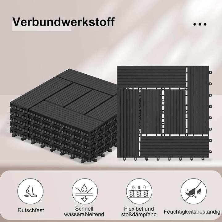 Laneetal WPC Fliesen 11er Set für 1 m², Balkonfliesen 30x30 cm, Terrassenfliesen Klicksystem, Klickf