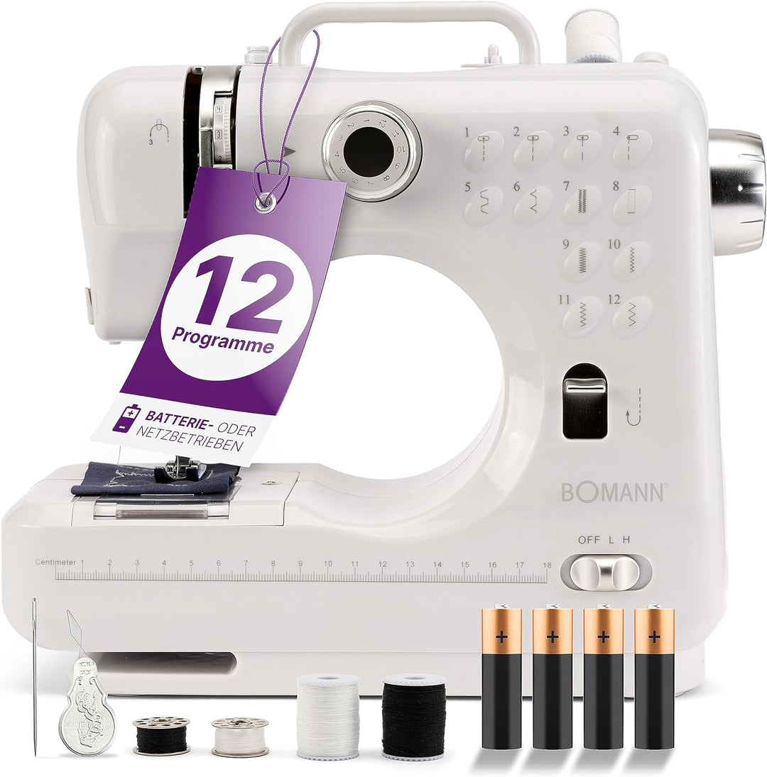 Bomann® Nähmaschine für Anfänger mit 12 Stichmustern | Sewing Machine mit Vor- u. Rückwärtsnähfunkti