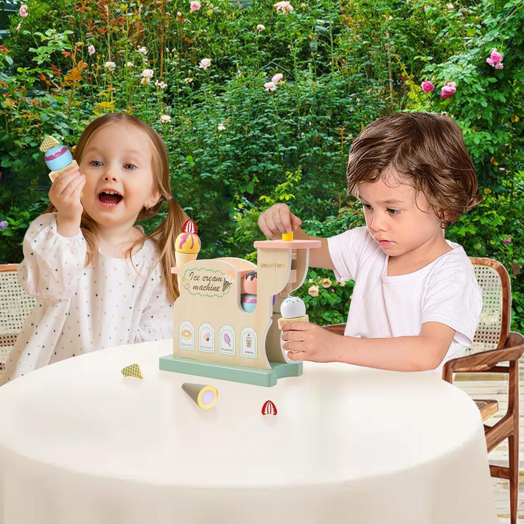 Smartwo Eismaschine Holzspielzeug ab 3 Jahre, Kinderküche & Kaufladen Zubehör, Eisdiele Kleinkinder