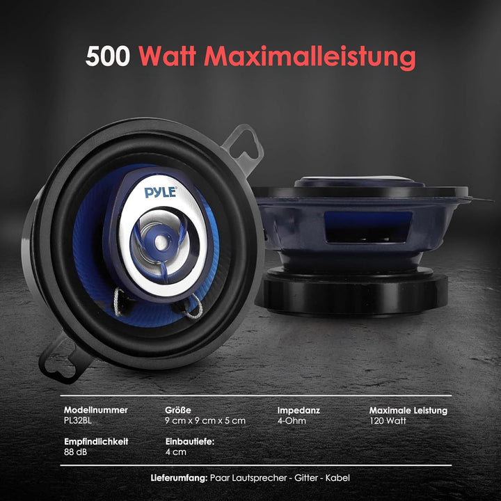 Pyle Auto Lautsprecher 3.5 Zoll 2 Wege Set 120W - Einbaulautsprecher Auto Kfz Lautsprecher kompakt m