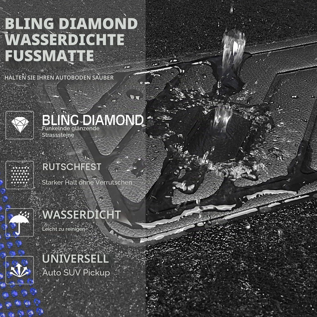 CAR PASS Bling Diamant Auto Fu?matten, Gl?nzend Glitzernder Kristall, Universal Fussmatten Auto mit