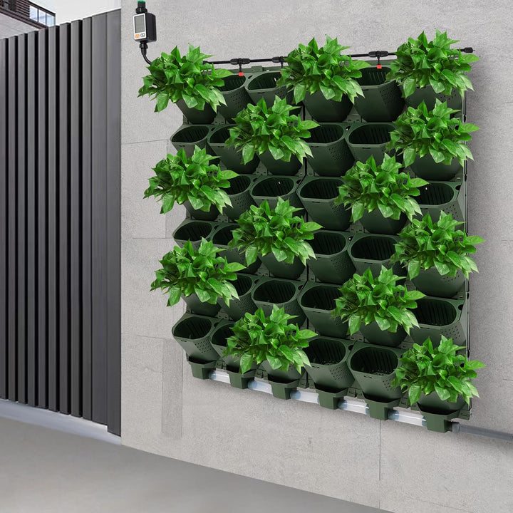 Selbstbewässernder Wandblumentopf, Vertikal Wand Pflanzset Garten Set mit Bewässerung Timer 36 Topf
