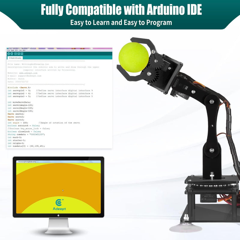 Adeept 5-DOF Roboterarm-Kit Kompatibel mit Arduino IDE | DIY Robot Kit | STEAM Robot Arm Kit mit OLE