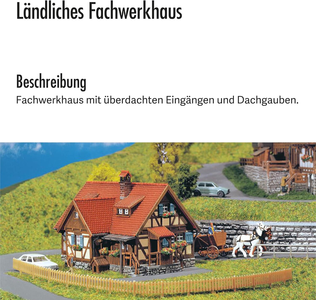 FALLER Ländliches Fachwerkhaus Modellbausatz mit 213 Einzelteilen 77x57x50mm I Modelleisenbahn Zubeh