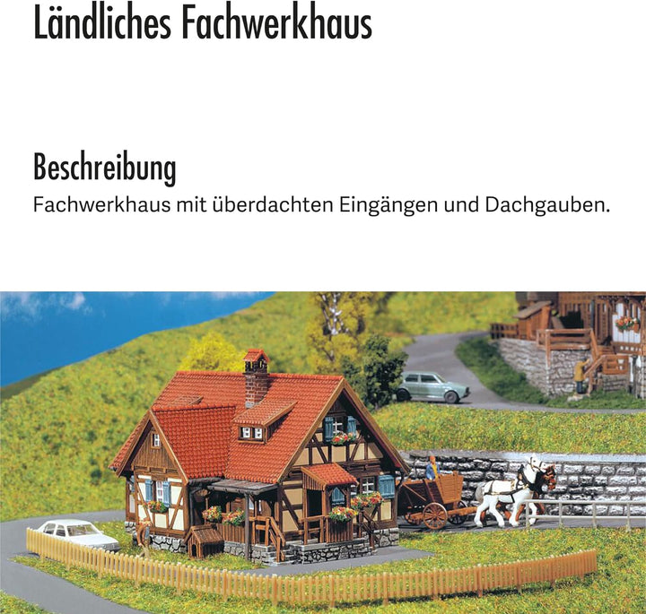 FALLER Ländliches Fachwerkhaus Modellbausatz mit 213 Einzelteilen 77x57x50mm I Modelleisenbahn Zubeh