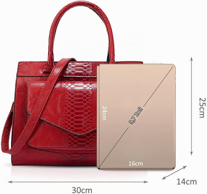 NICOLE &amp; DORIS Damen Handtaschen Krokodil Handtasche Henkeltasche Lackiert Krokodil Top Griff Henkel